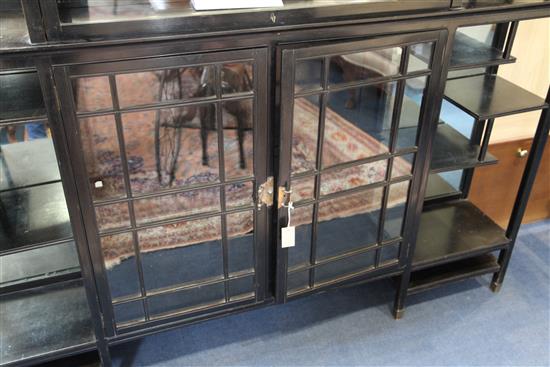 Edward William Godwin (1833-1886) - a rare ebonised mahogany display cabinet, c.1872-75, width 6ft 1.5in., height 4ft 11.5in., 13in. de